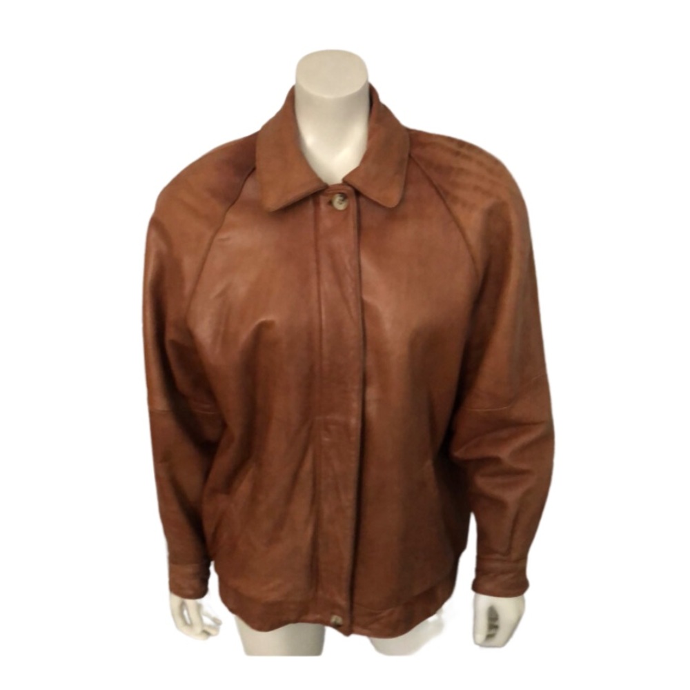 Soft Leather Vintage Caramel Bomber Jacket sz M